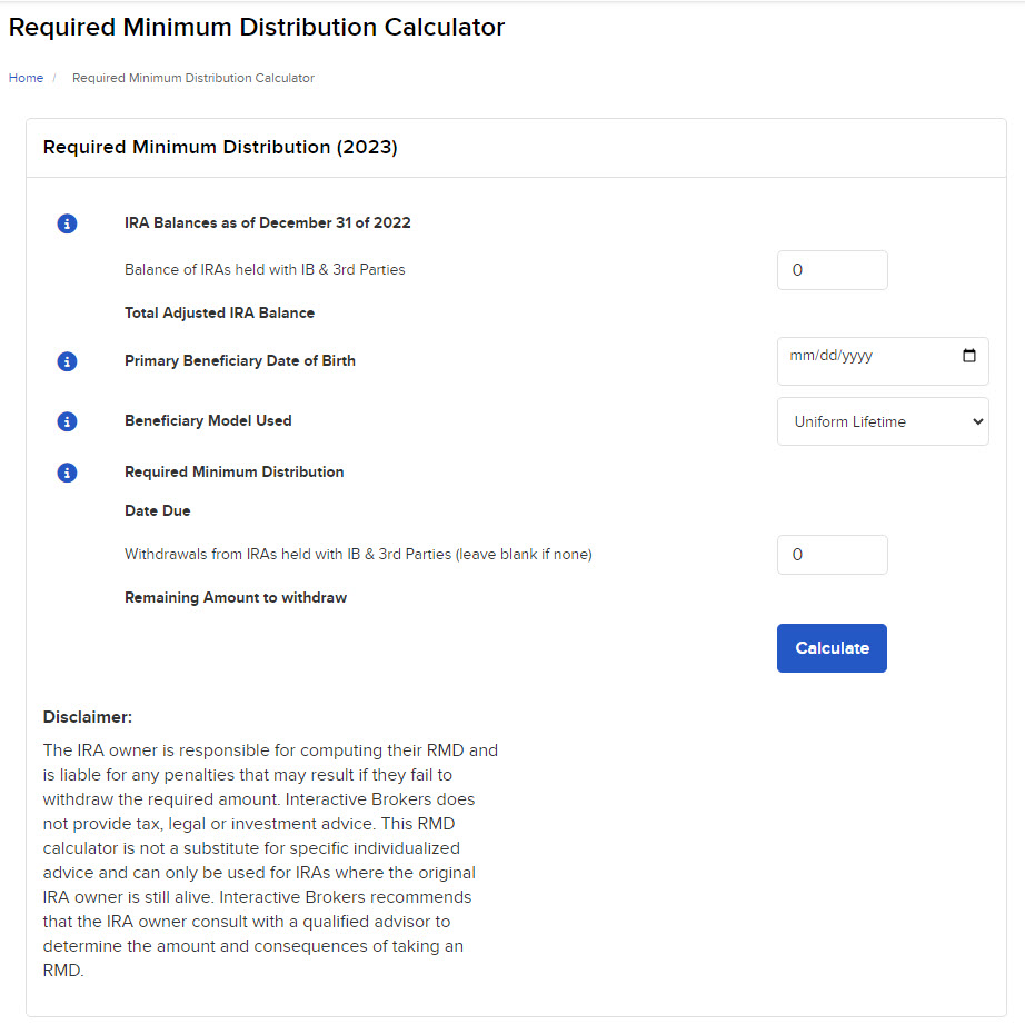 Image of the RMD calculator panel in portal. 